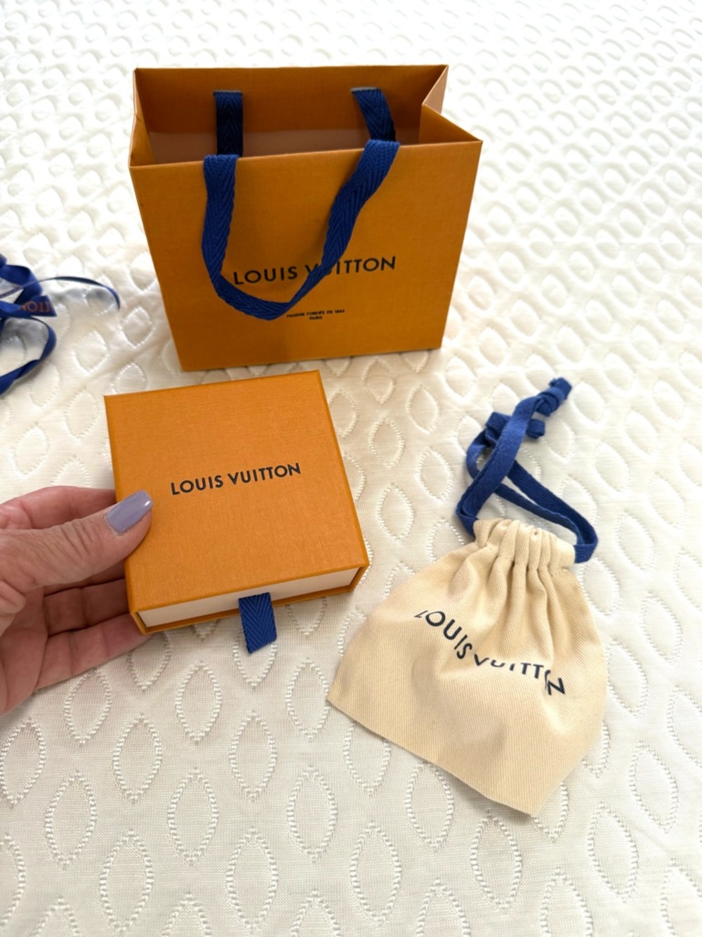 Louis Vuitton Gift Box, Gift Bag, Blue Ribbon, and LV Pouch-EXCELLENT CONDITION!